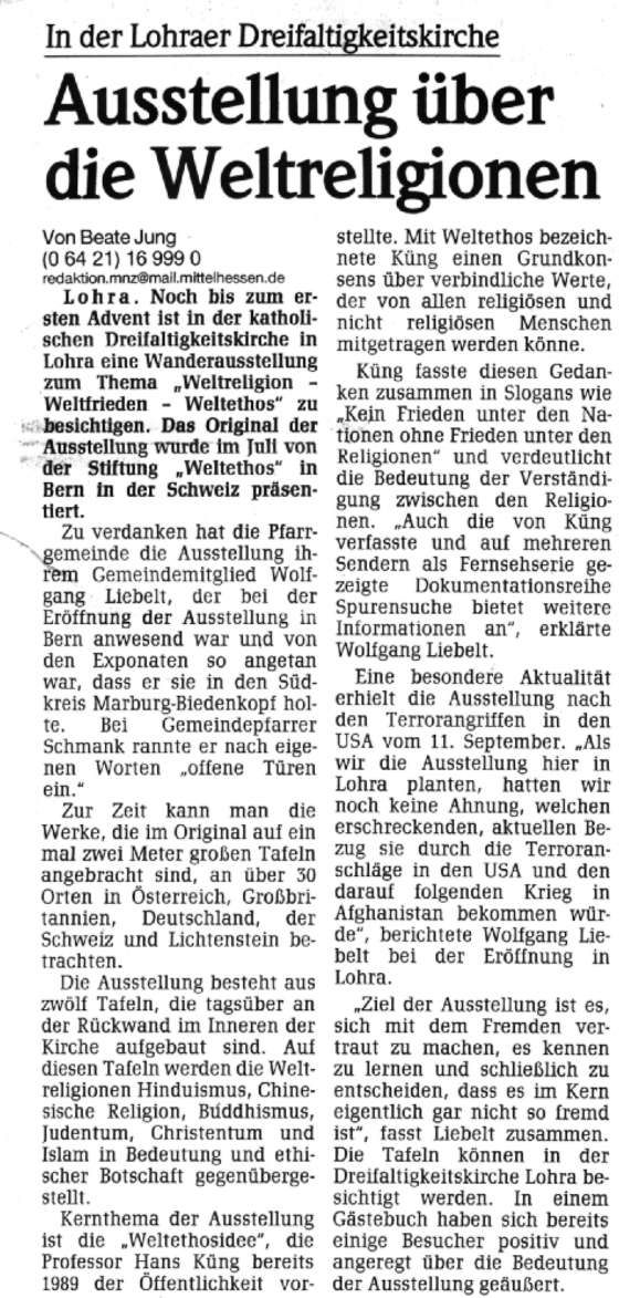 Bericht in der Marburger Neuen Zeitung
